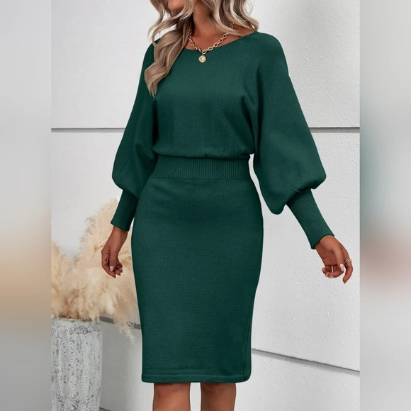 COPY - Lantern Sleeve Sweater Dress - Picture 3 of 5